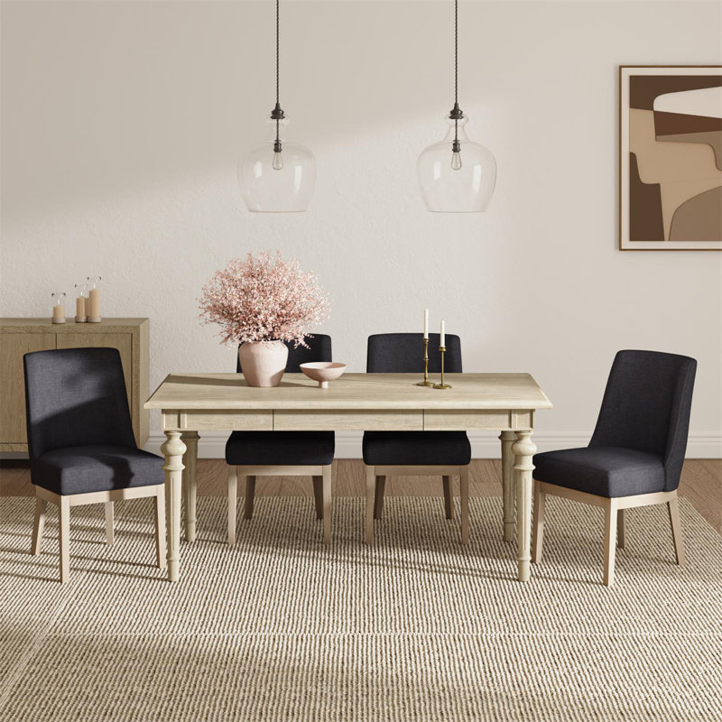 Abernathy 5-Piece Farmhouse Four Leg Dining Set, Ivory, Oak