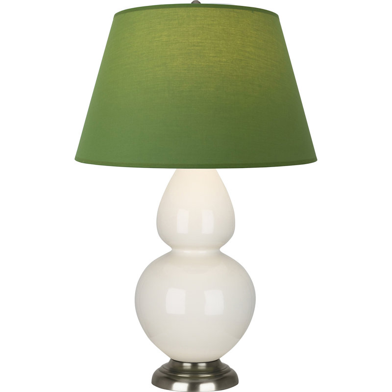 Lampe de table double gourde en céramique, Thé vert / taupe, Os verni / argent antique, Argent argent