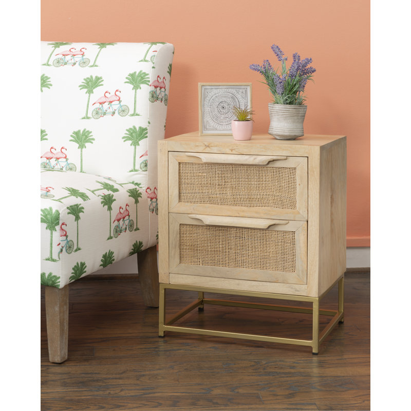 Dunster 2 - Drawer Cane Front Nightstand, Natural