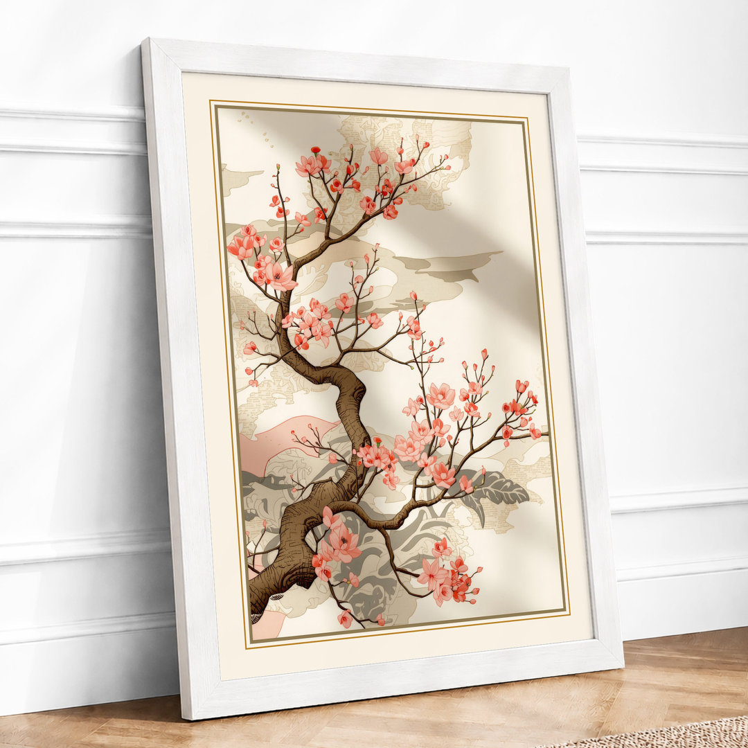 Cherry Blossom Branch Japandi - Framed Print