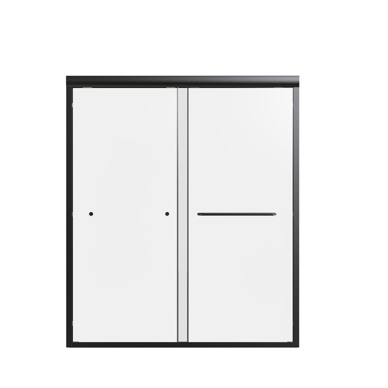 Double Sliding Shower Door - 56"-60" Width, 70" H, Matte Black, Handle Design 56"-60"W X 70"H Sliding, Tempered Glass, Smooth Opening And Closing