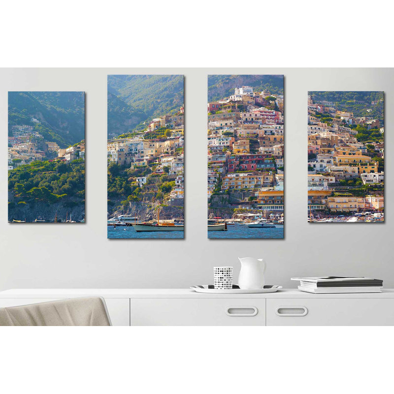 Positano, Amalfi Coast - ensemble de 4 reproductions sur toiles tendues, H 38 po x l 72 po x P 1,5 po