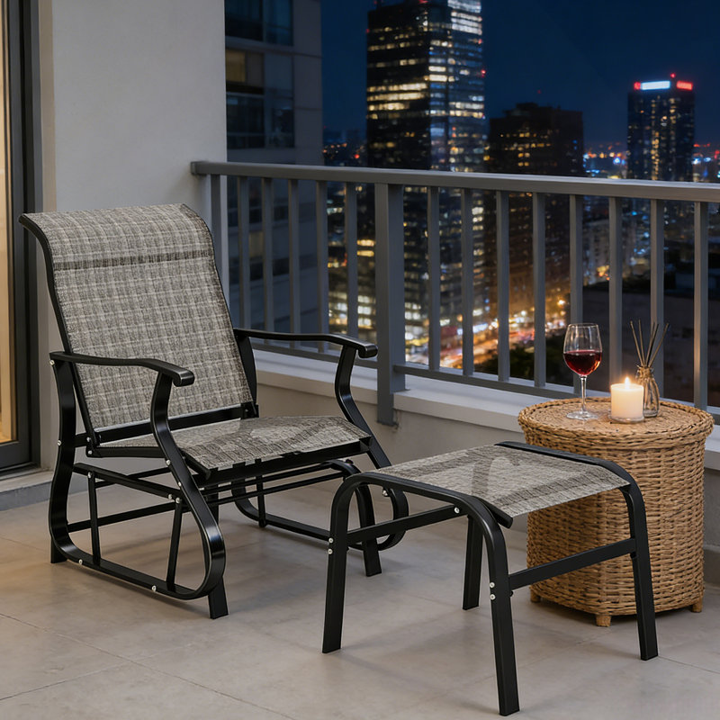High Back Glider Chair Set,Outdoor Glider, Gray