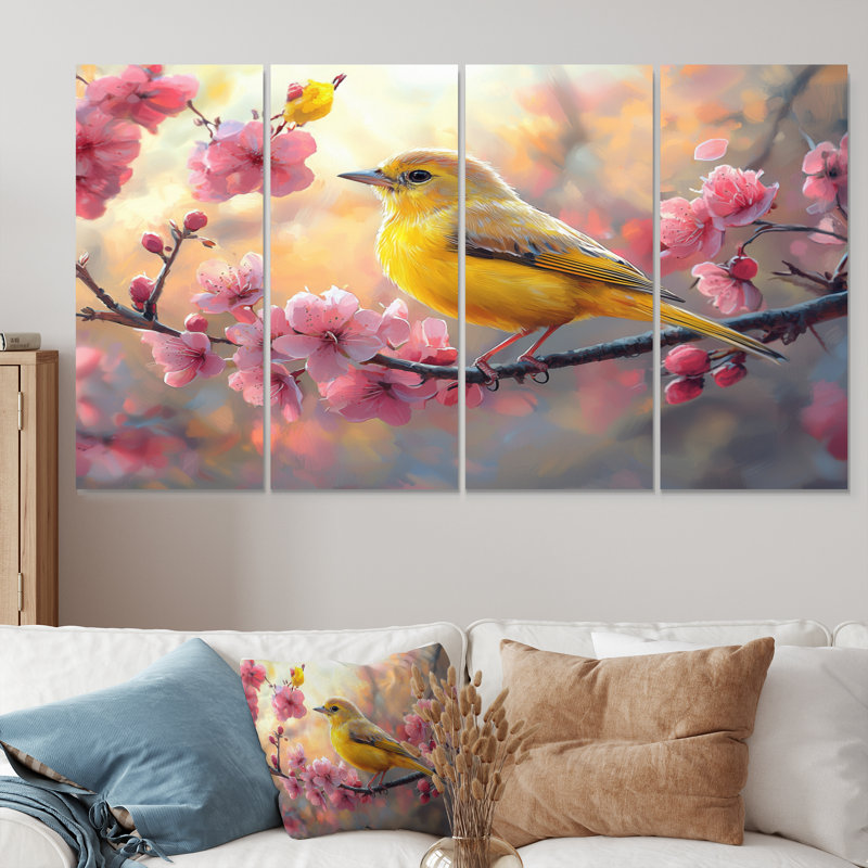 Songbird In Melody Spring Tree III - décoration murale oiseau - art mural moderne, H 28 po x l 48 po