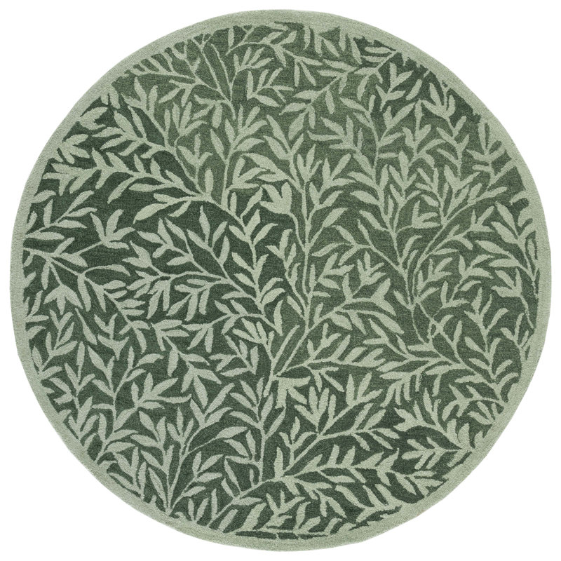 Jalayiah Hand Tufted Wool/Cotton Floral Rug in Green, Round 8'