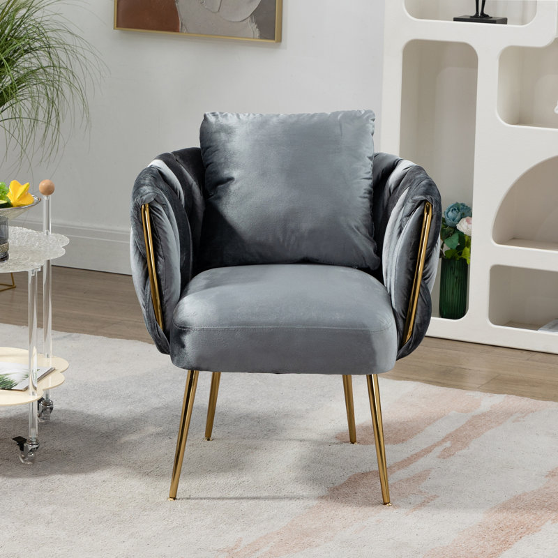 Fauteuil en velours capitonné Elandus, Velours gris