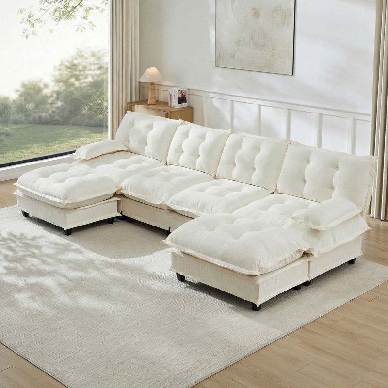 Canapé modulaire modulaire en forme de U de 138 pouces avec 2 repose-pieds, 4 sièges en chenille et coussin profond en treillis confortable pour les salons et les appartements