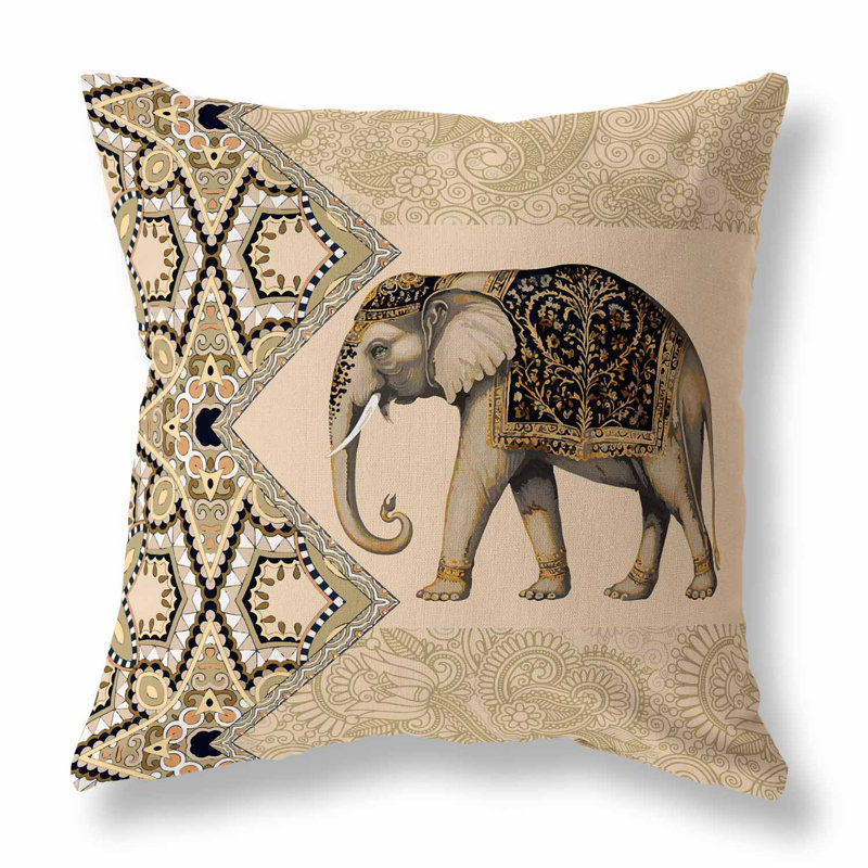 Floraphant Broadcloth Throw Pillow, 18" H x 18" W, Black;Yellow