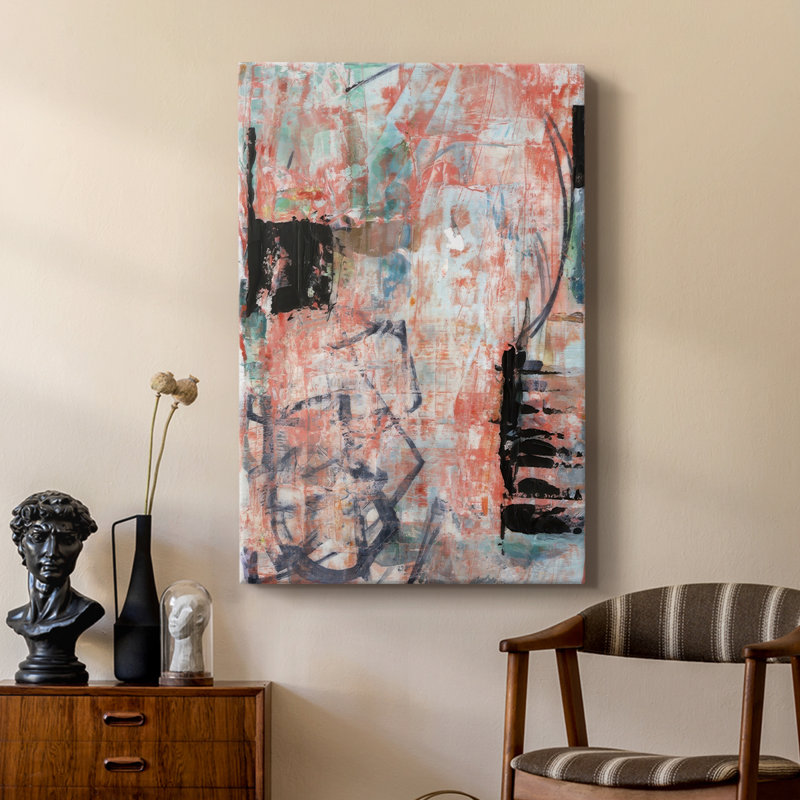 Tangerine et bleu sarcelle I - galerie sur mesure Cavas, H 36 po x l 24 po