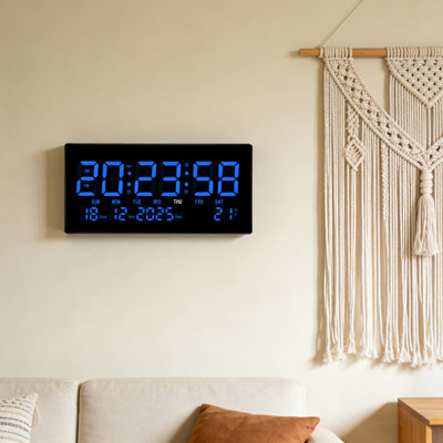 Horloge murale numérique DEL phosphorescente silencieuse avec grand calendrier pour salon, chambre ou bureau