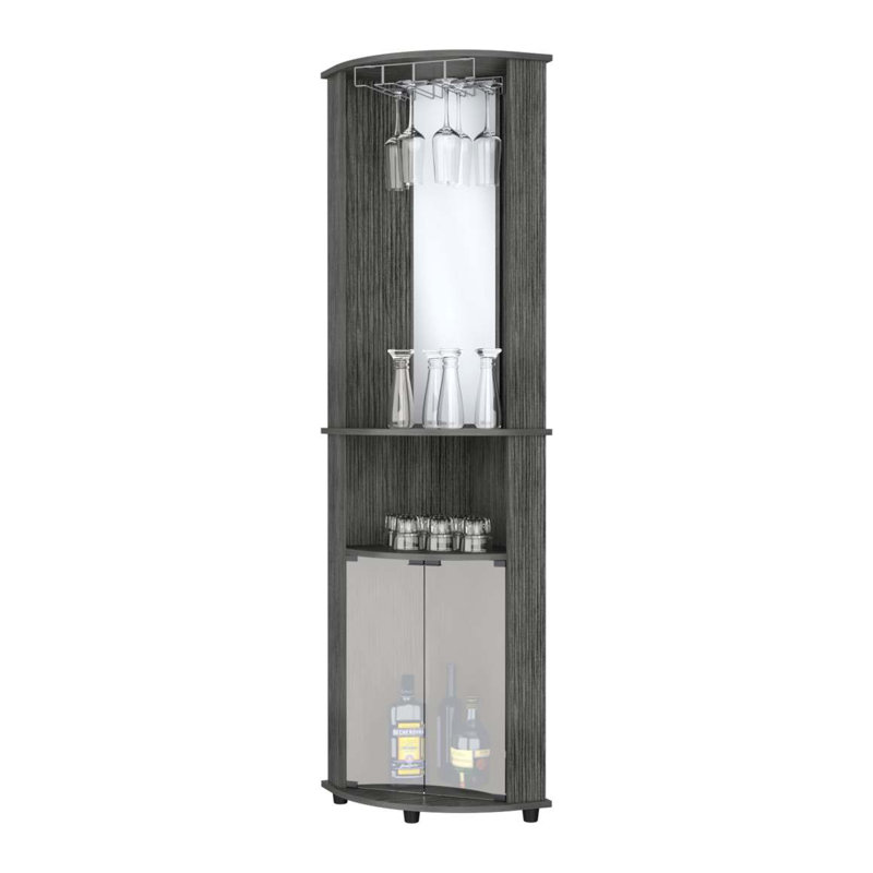 Concrete 3-Tier Shelf Bar Cabinet, Dark Gray