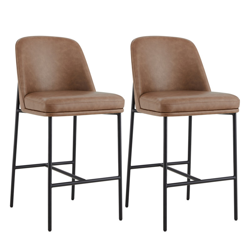 Angelick Upholstered Counter Stool with Metal Frame, Saddle Brown, Black