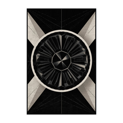 Machine Washable Wilkerson Tart Posh & Luxe Geometric Rug in Black – Black Binding