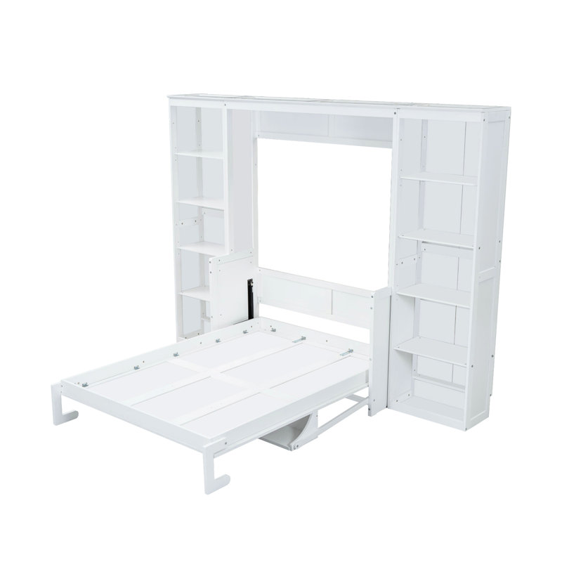 Lit double avec bureau et bibliothèque en blanc - Robuste et stable