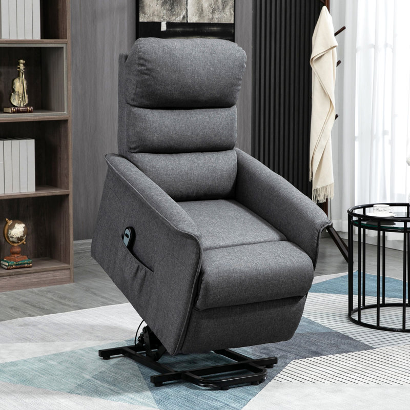 Fauteuil inclinable électrique électrique gris - pour personnes âgées, tissu, télécommande, poches latérales