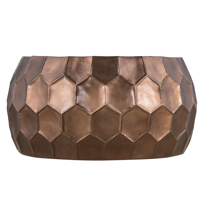 Table basse ronde en aluminium 32 po, motif hexagonal martelé à la main, base en cuivre brillant, charme rétro, stable et fonctionnelle pour table de salon en aluminium, art, attrait, aucun assemblage requis