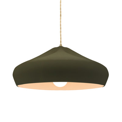 Radiance - Crease 1-Light Pendant - Matte Green - Antique Brass - 15.25"W x 6.5"H - Replaceable Bulb - Beige Twist Cord