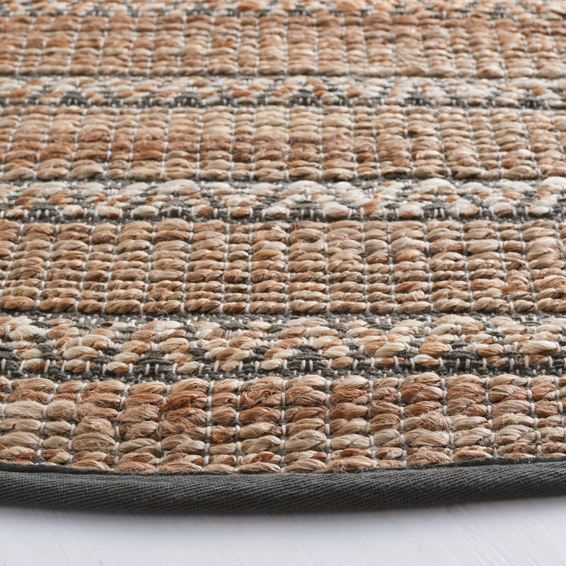 Abdelilah Geometric Flatweave Olive/Natural Area Rug, Round 7'