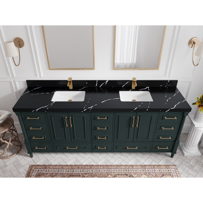 Aberdeen Bathroom Vanity, Calacatta Black Quartz, Dark Forest Green