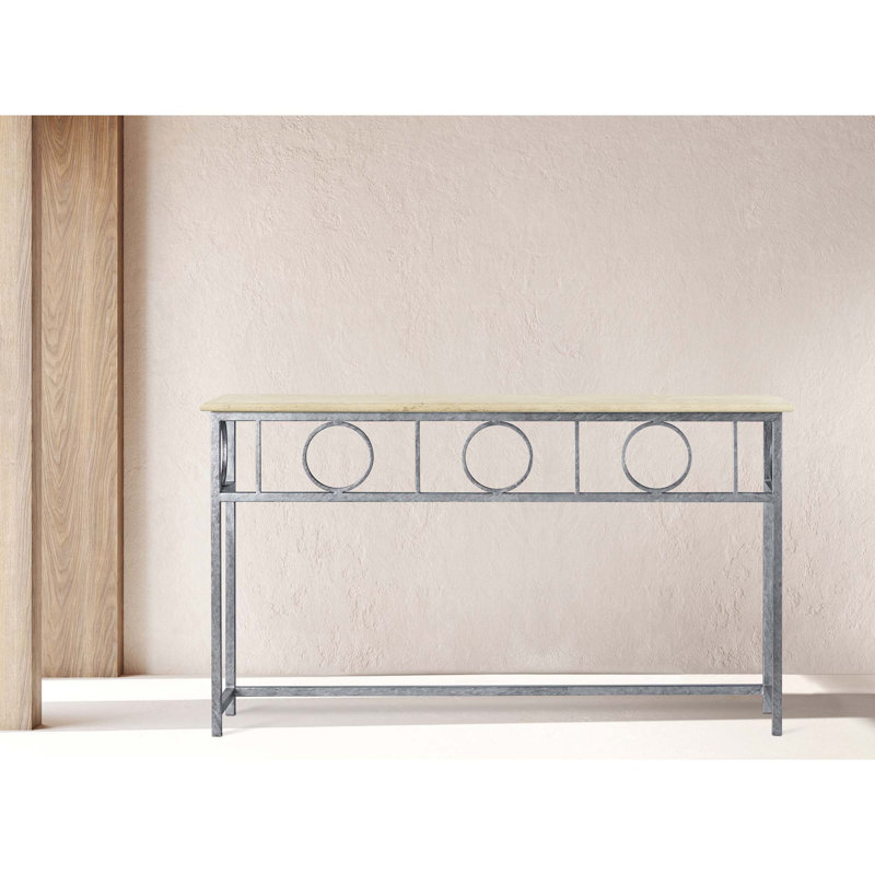 Hampton Console Table, Lite Travertine, Royal Silver