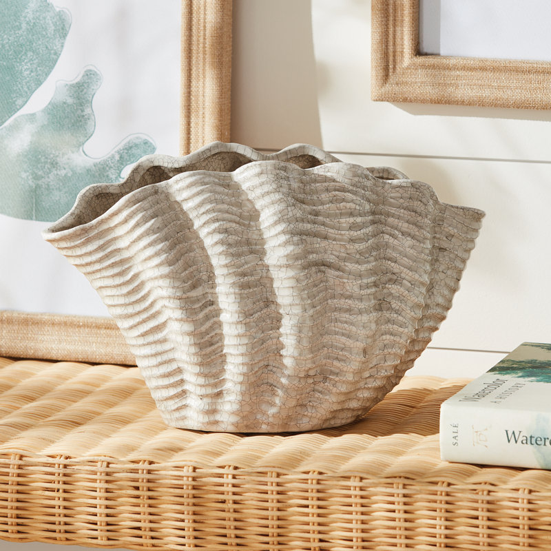Seashore Handmade Clay Table Vase, 6" H x 9.25" W x 4" D