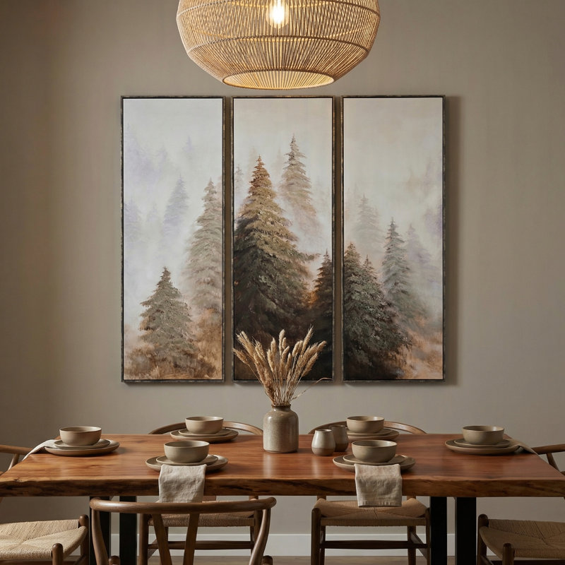 3 pièces d'art mural encadré en toile avec arbres bruns peints à la main