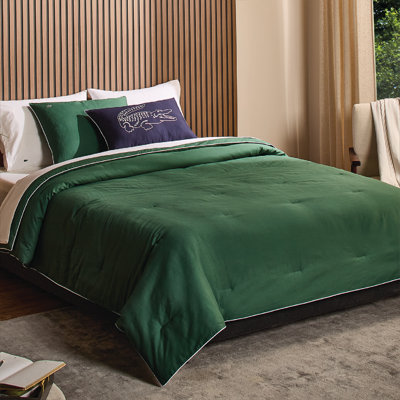 Lacoste Tiebreak 100% Cotton Comforter Set, Soft Breathable All-Season with Embroidered Crocodile, Twin 2-Piece Green