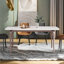 Eniel Rectangular Oval Sintered Stone Kitchen Dining Table With 4 Black Metal Legs-681673774-681673771-681673768