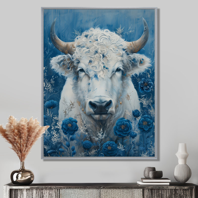 Art mural blanc et bleu cosmique, Toile argentée avec cadre flottant, H 20 po x l 12 po x P 1 po
