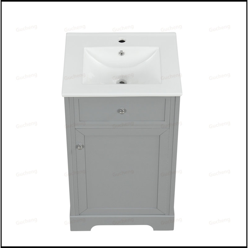 Meuble-lavabo à fermeture en douceur avec tablette réglable, Blanc