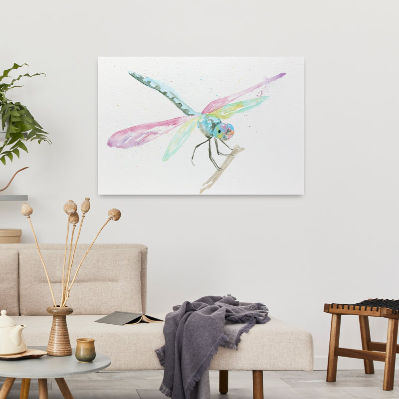 Libellules sur une branche aux couleurs pastel, délicat libellule délicate, H 36 po x l 24 po