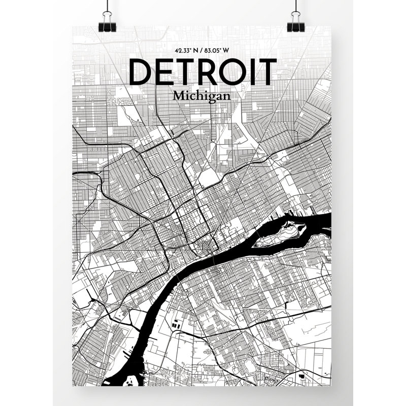 " Detroit City Map ", 17" H x 11" W