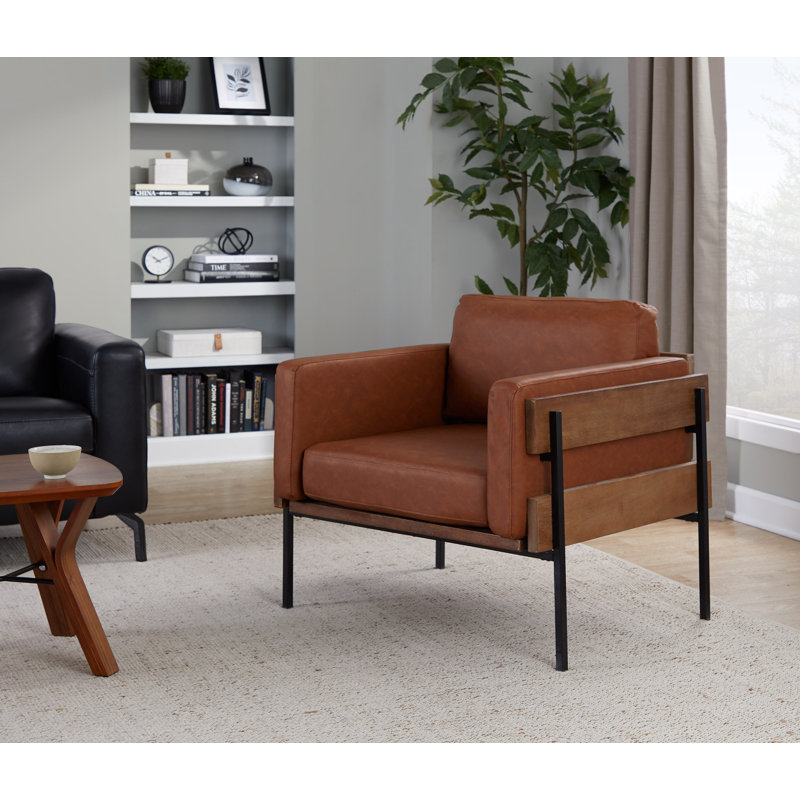 Fauteuil Annelen, Similicuir brun clair, Noir, Brun