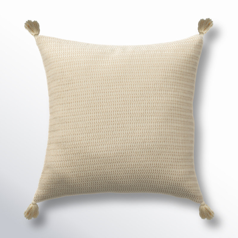 Effa Brenly Turkish Cotton Striped Square Throw Pillow, Beige, Polyester/Polyfill