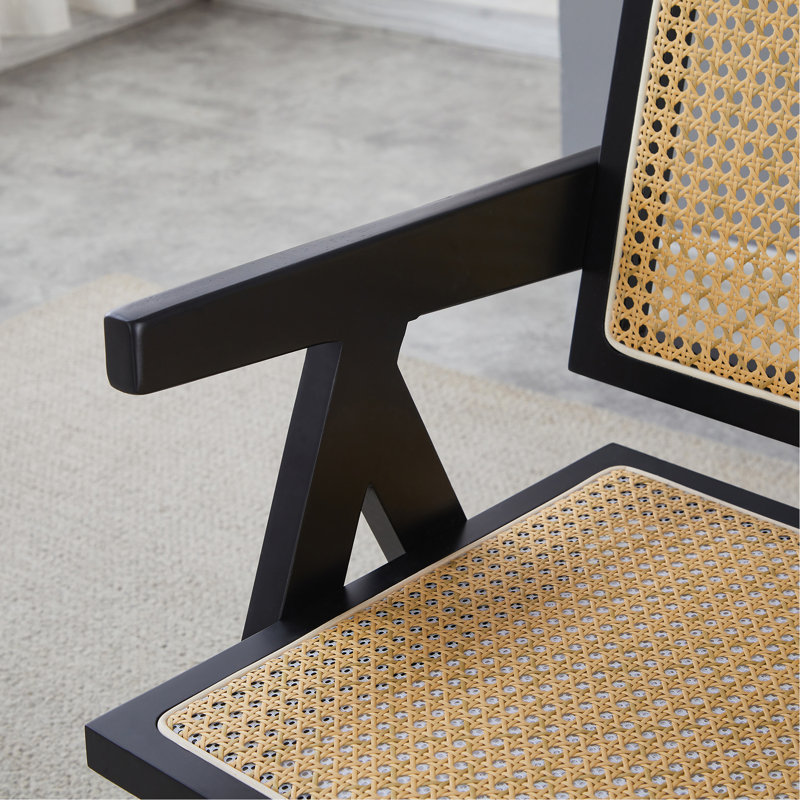 2 chaises de salle à manger, technologie de tissage en rotin de bois d'hévéa, chaise de salle à manger en bois massif avec accoudoirs, chaise de salon, simple