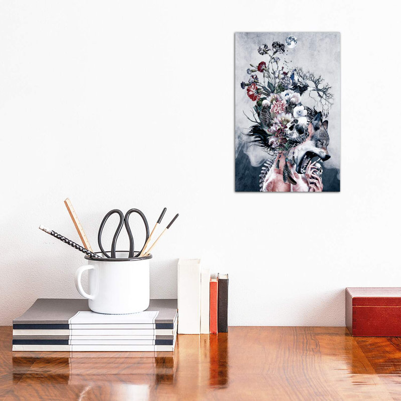 Wolf and Skulls 1 Piece Wrapped Canvas Wall Art, 20.32 cm H x 30.48 cm W