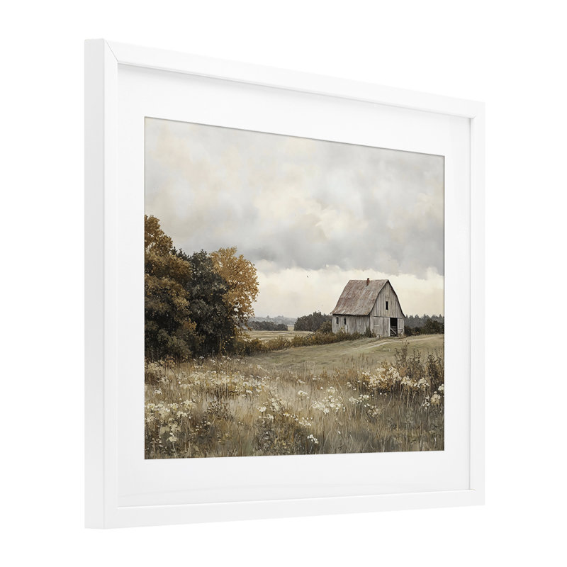 «Mute Autumn Barn Meadow», reproduction encadrée sous verre, design par LSR Design Studio, H 13 po x l 16 po