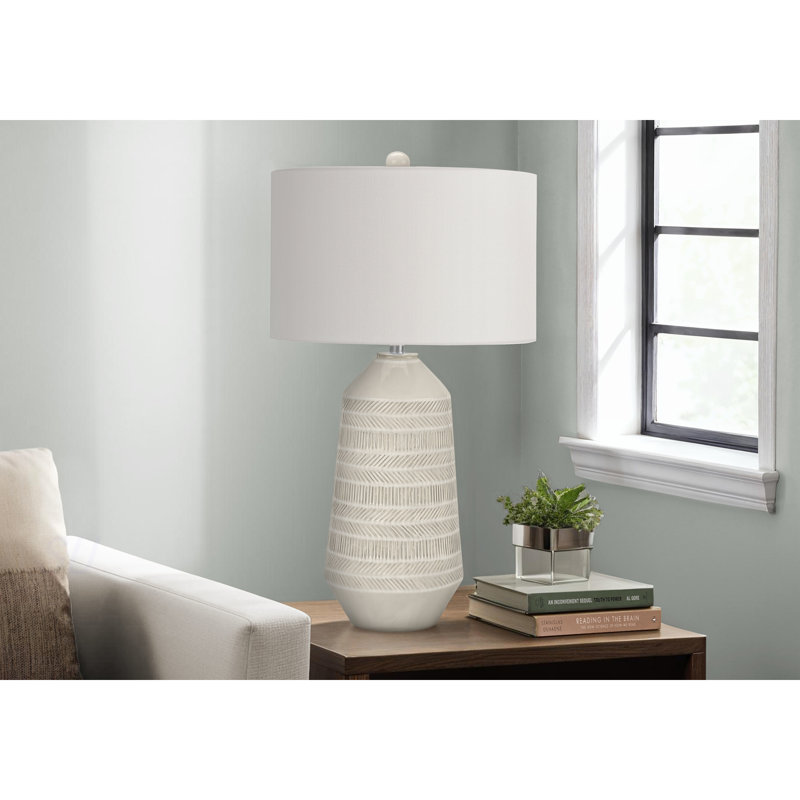 Lighting, H 33 po, lampe de table, abat-jour ivoire / crème, céramique crème, contemporain