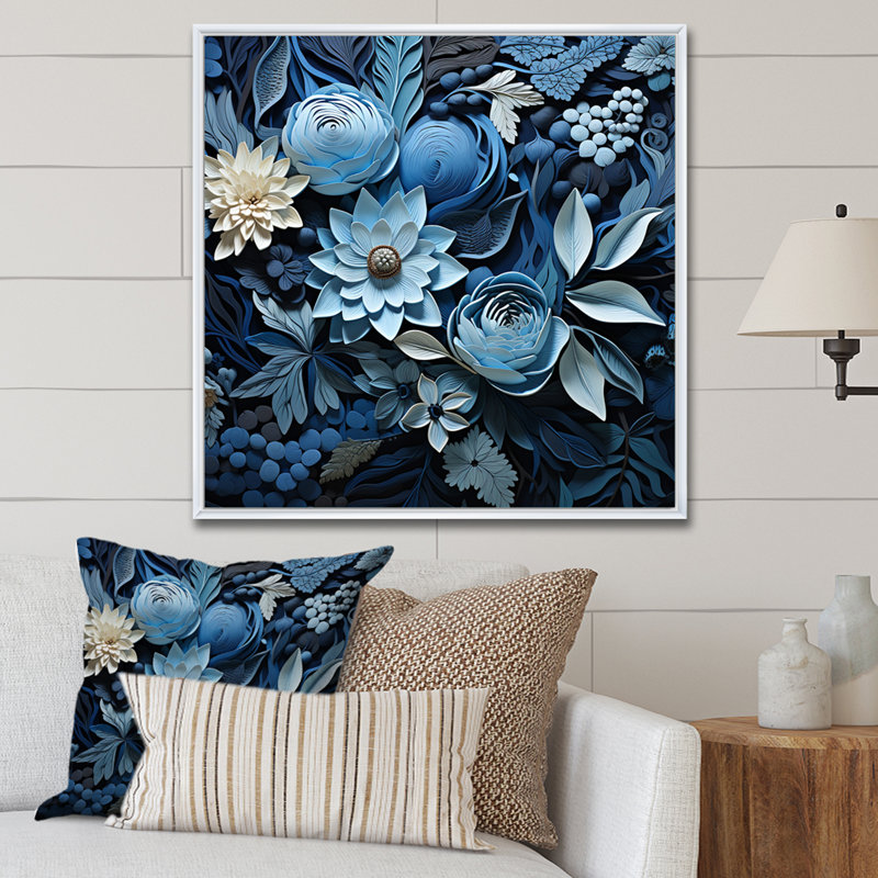 Blue Flower Crafted Delights, reproduction d'art sur toile encadrée, H 16 po x l 16 po x P 1 po, Cadre flottant blanc