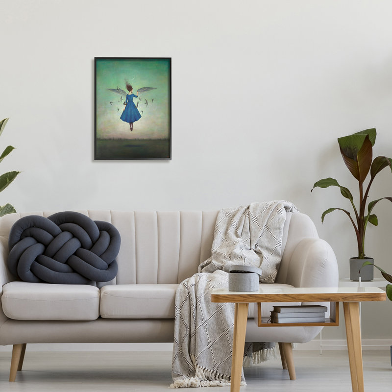«Beauty and Birds at Night», bleu et bleu sarcelle, surdimensionnée, giclée, art texturé, H 20 po x l 16 po x P 1,5 po