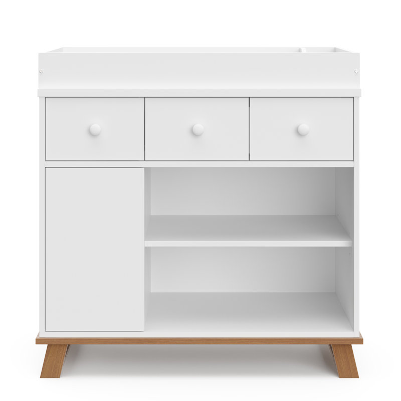 Commode 2 tiroirs Storkcraft, Blanc / bois flottant rétro
