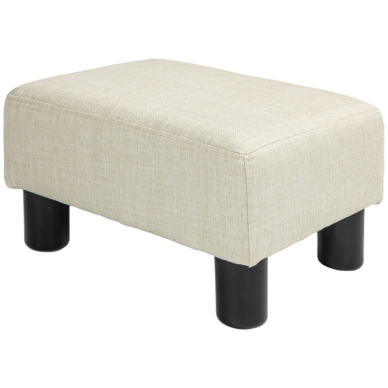 HOMCOM Ottoman Foot Rest, Small Foot Stool With Linen Fabric Upholstery And Plastic Legs, Cube Ottoman For Living Room, Beige