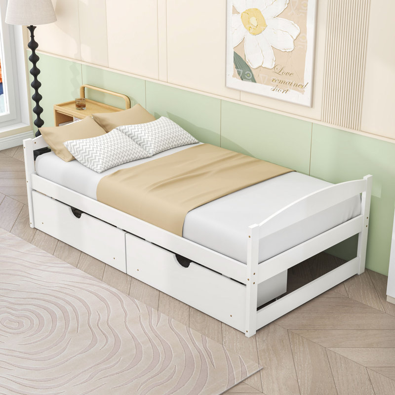 Lit plateforme simple avec tiroirs Comrie, Blanc