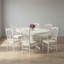 Ensemble de cuisine ovale 7 pièces en bois d'hévéa asiatique blanc lin, rallonge papillon et 6 chaises