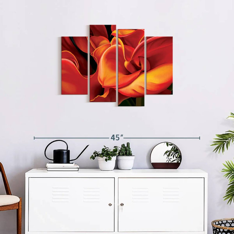 "Flower Fiery Calla Lilies", ensemble de 4 reproductions sur toile par Annie S, H 22 po x l 36 po x P 1 po