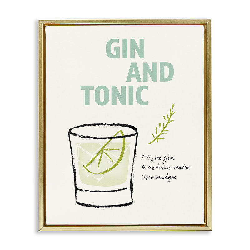 «Gin & Tonic Recipe», art mural encadré sur toile flottante par Victoria Barnes, Cadre flottant métallique doré