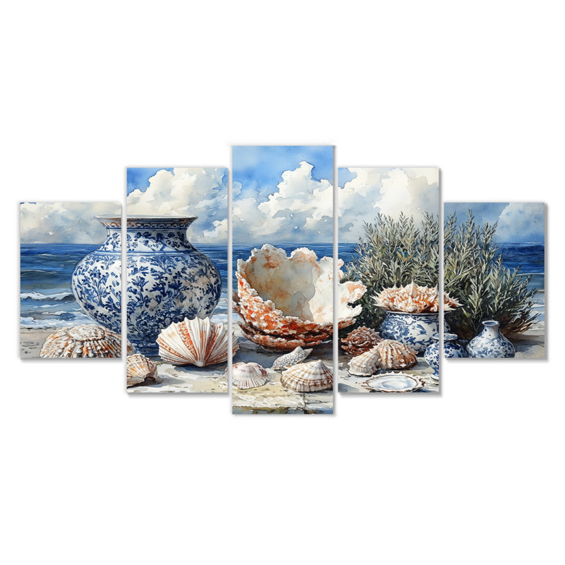 Beach Pottery in Blue and White Tons VII - ensemble d'art mural de poterie de plage