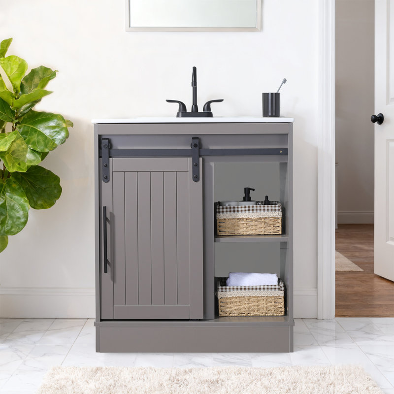 Meuble-lavabo simple 30 po avec plateau en céramique, Gris
