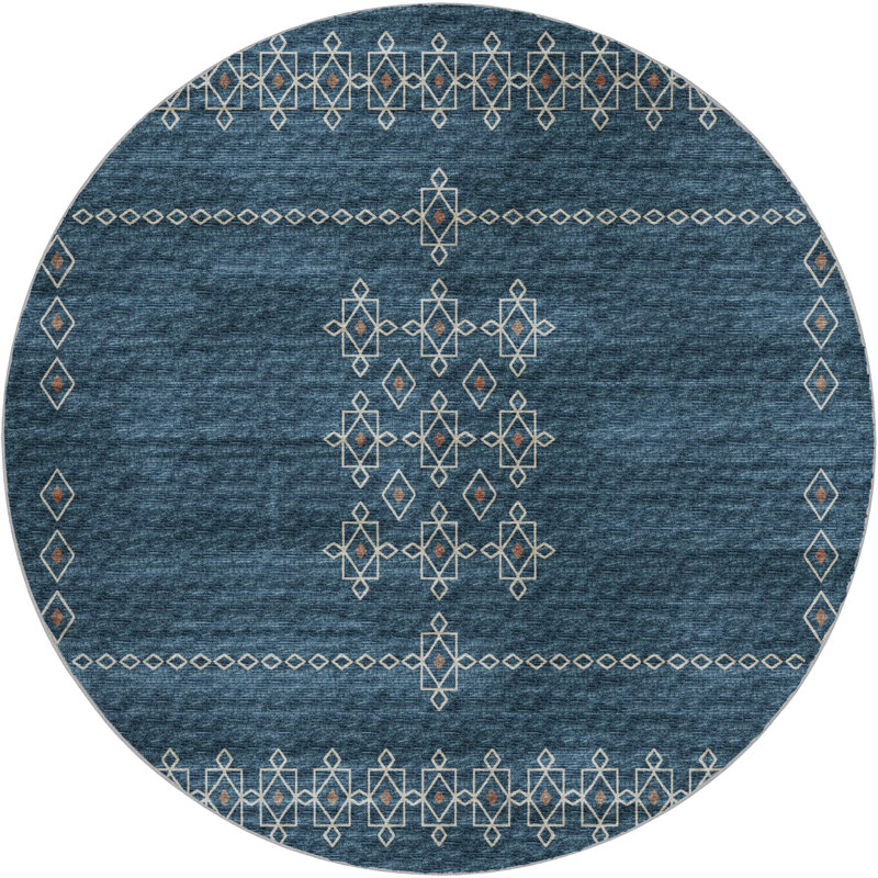 Premium Machine Washable Dream Shag ADS109 Tribal Rug, Blue, 8' Round