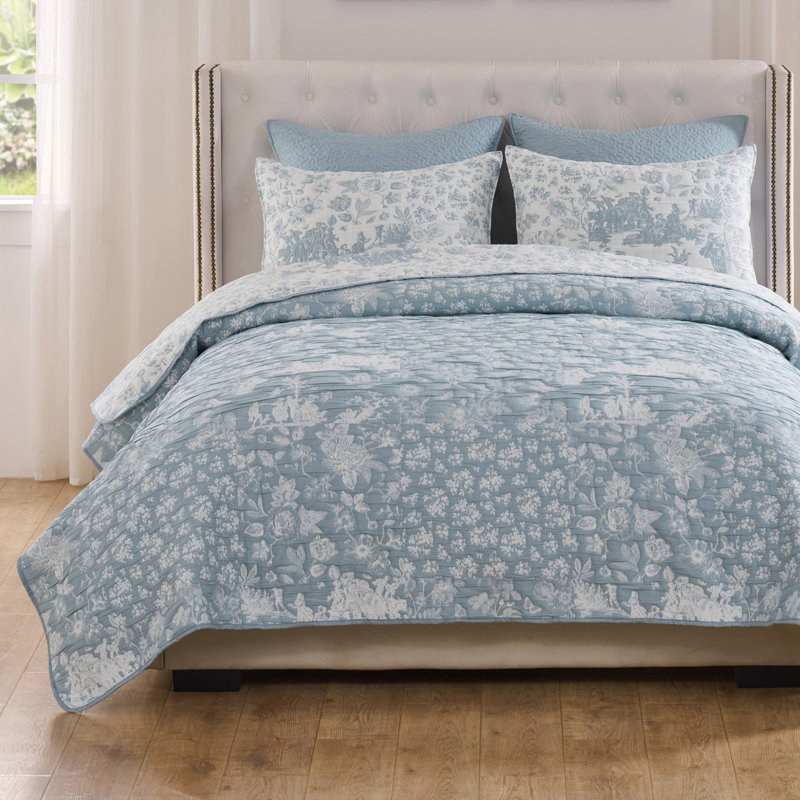 Ensemble de couvre-lit réversible en jacquard Toile Patch, Bleu, Couvre-lit grand et 2 taies standard
